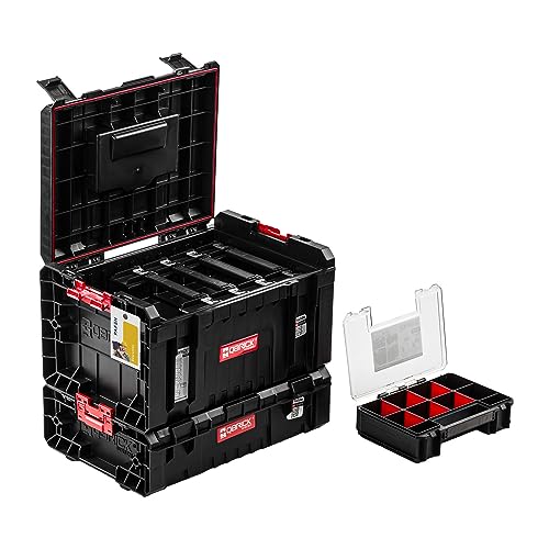 Werkzeugkasten mit zusätzliche Fläche – 45 x 36,5 x 34 cm – Werkzeugkoffer mit 5x Sortimentskasten und Werkzeugkorb SET 2in1 Werkzeugkiste Transportbox Baustellen Kübel Premiumklasse von PAFEN
