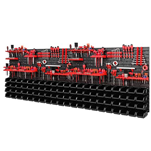 PAFEN Werkzeugwand Lagersystem 2308 x 780 mm - SET Werkzeughaltern und 84 Stück Schwarz Stapelboxen - Wandregal Werkstattregal Lochwand Schüttenregal Sichtlagerkästen von PAFEN