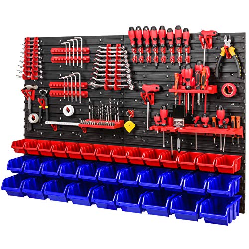 Werkzeugwand Stapelboxen 1152 x 780 mm - Lagersystem SET Werkzeughaltern und 34 Stück Box - Wandregal Werkstattregal Lochwand Schüttenregal Sichtlagerkästen von PAFEN