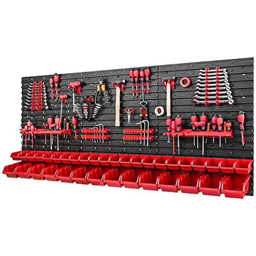 PAFEN Werkzeugwand Stapelboxen 1728 x 780 mm - Lagersystem Set Werkzeughaltern und 36 Stück Box - Wandregal Werkstattregal Lochwand Schüttenregal Sichtlagerkästen, Rot von PAFEN