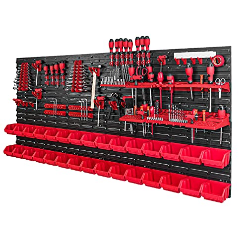 PAFEN Werkzeugwand mit Stapelboxen - 1728 x 780 mm - Lagersystem Set Werkzeughaltern und 30 Stück Box - Wandregal Werkstattregal Lochwand Schüttenregal Sichtlagerkästen von PAFEN