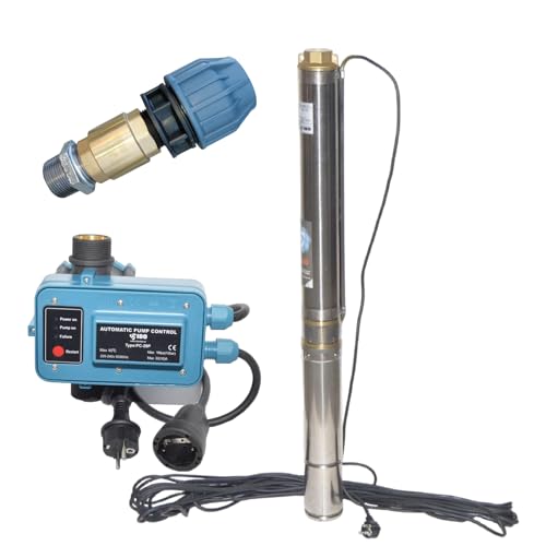 PAG Turbo GmbH - 3" Tiefbrunnenpumpe sandverträglich 6000L/h - 6,2 bis 7,7bar - Pumpensteuerung PC-20P - Pumpenanschlussset 1 1/4" (3" STM16-6,2bar) von PAG Turbo GmbH