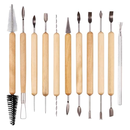 PAGJHRFJG 11-Teiliges Modellierwerkzeug mit Holzgriff und Enden. Bildhauerwerkzeuge für Ton. Einfach zu Verwendendes Modellieren, Trimmen und Schneiden. von PAGJHRFJG