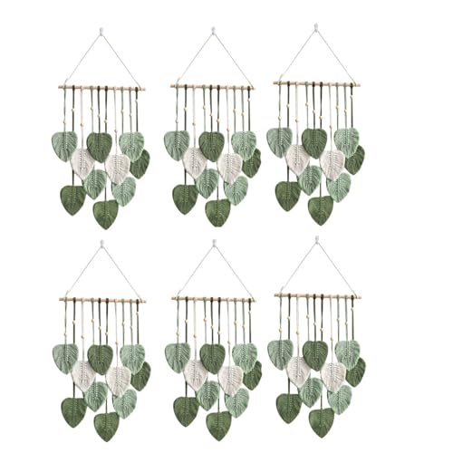 PAGJHRFJG 6X Blatt Makramee Wandbehang Boho Room Home Decor Gewebter ÄSthetischer Wandteppich Home Room Hochzeitsdekoration GrüN von PAGJHRFJG