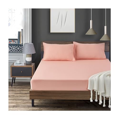 100% Baumwolle Spannbettlaken Spannbetttuch Mit Tiefen Taschen Boxspringbett Topper Bettlaken for Hohe Matratze Bis 25-40cm In Vielen Größen Und Farben (Color : Pink B, Size : 135x200+45cm) von PAHION