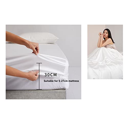 Klassisches Fitted Sheet Satin Spannbettlaken Lyocell-Faser Bettlaken mit praktischem Rundumgummi Superweich Bettlaken Super weich und seidig 30cm tief (Color : White, Size : 180x200+30 cm) von PAHION