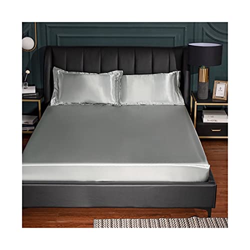 Sommer Spannbettlaken 150x200-180x200-200x220cm Bettlaken Glatter Eisseidenstoff Satin Einfarbig Laken 25cm tief Natürliche Kühle Spannbetttuch (Color : Silver Gray, Size : 150x200+25 cm) von PAHION