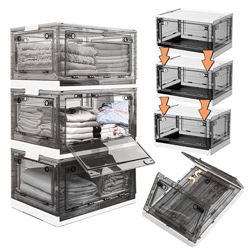 PAIDE P Stapelbare Aufbewahrungsbox mit Deckel aus Kunststoff, Faltbare Rollcontainer Mit Schubladen und Falttüren zur Aufbewahrung von Spielzeug und Kleidung. Organizer Box Mit Rollen. (56 L (3 Ud)) von PAIDE P