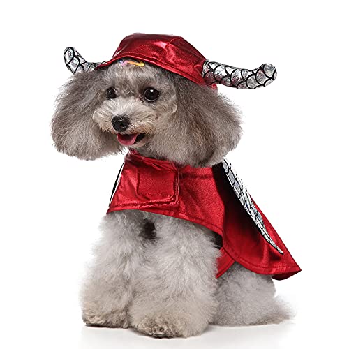 PAIDEFUL Hundekostüm Halloween Teufel Stierhörner Fliegender Flügel Tier Anzug mit Flügeln für Kleine Mittelgroße Hunde Große Katzen Komfortmaterial Kap Hoodies Haustierbekleidung Kostümparty Umhang von PAIDEFUL