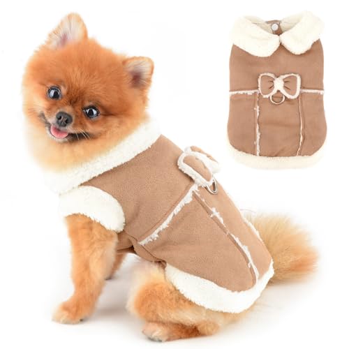 PAIDEFUL Hundemantel aus Wildlederimitat, weich, winddicht, mit niedlicher Schleife, warm, Herbst, Winter, Welpen, Weste, Fleece-gefüttert, Chihuahua-Kleidung, Katzenbekleidung, D-Ring, Khaki, Größe L PAIDEFUL Hundemantel aus Wildlederimitat, weich, winddicht, mit niedlicher Schleife, warm, Herbst, Winter, Welpen, Weste, Fleece-gefüttert, Chihuahua-Kleidung, Katzenbekleidung, D-Ring, Khaki, Größe L von PAIDEFUL