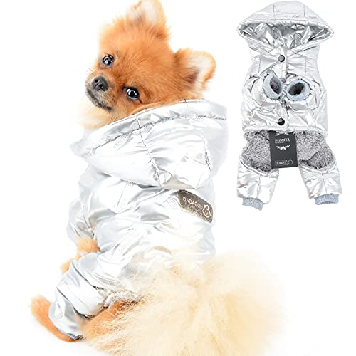 PAIDEFUL Wasserdichter Kleiner Hund Wintermantel Kapuzenjacke Puffermantel für Welpen Chihuahua Kleidung Kaltes Wetter Mädchen Jungen Große Katze Bekleidung Haustier Schneeanzug Winddicht Silber XXL von PAIDEFUL