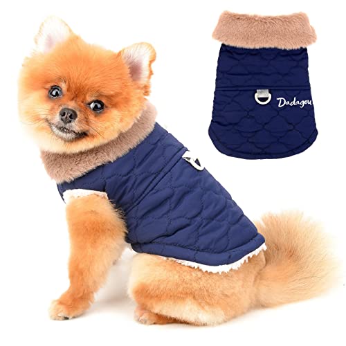 PAIDEFUL Kleiner Hund Wintermantel Weste Jacke Baumwollmantel für Welpen Chihuahua Kleidung mit warmem Pelzkragen Kaltes Wetter Große Katze Bekleidung Haustier Schneeanzug Winddicht Blau S von PAIDEFUL