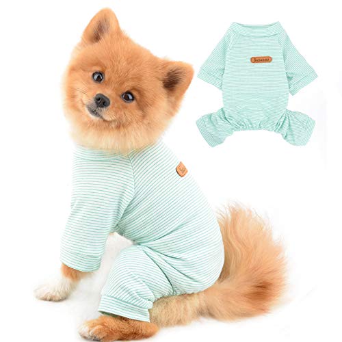 PAIDEFUL Pyjamas für kleine mittelgroße Hunde Katzen Modestreifen Pjs Warm Strampler Vier Beine Pet Jumpsuits Gemütlicher Bodysuit Welpe Chihuahua Kleidung Bekleidung Homewear Frühling Herbst Blau XL von PAIDEFUL