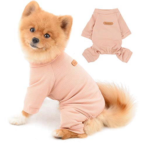 PAIDEFUL Pyjamas für kleine mittelgroße Hunde Katzen Modestreifen Pjs Warm Strampler Vier Beine Pet Jumpsuits Gemütlicher Bodysuit Welpe Chihuahua Kleidung Bekleidung Homewear Frühling Herbst Pink L von PAIDEFUL