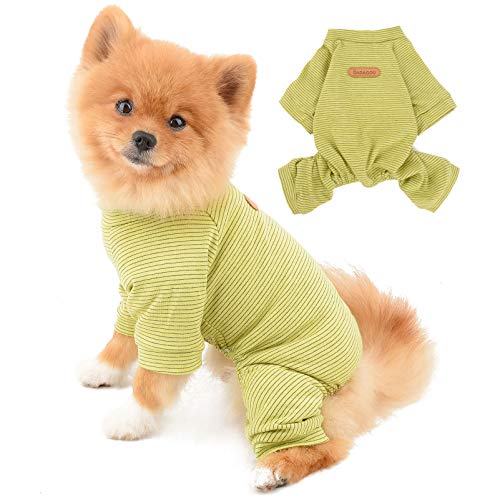PAIDEFUL Pyjamas für kleine mittelgroße Hunde Katzen Modestreifen Pjs Warm Strampler vier Beine Pet Jumpsuits Gemütlicher Bodysuit Welpe Chihuahua Kleidung Bekleidung Homewear Frühling Herbst Gelb XXL von PAIDEFUL