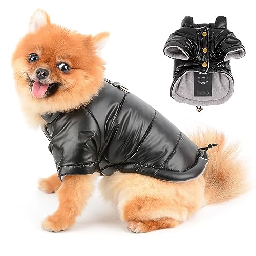 PAIDEFUL Solid Small Dog Coat Winter Fleece Lined Warm Jacket Windproof Waterproof Snowsuit D-Ring Puppy Clothes Soft Comfortable Cats Costume, Black, M von PAIDEFUL