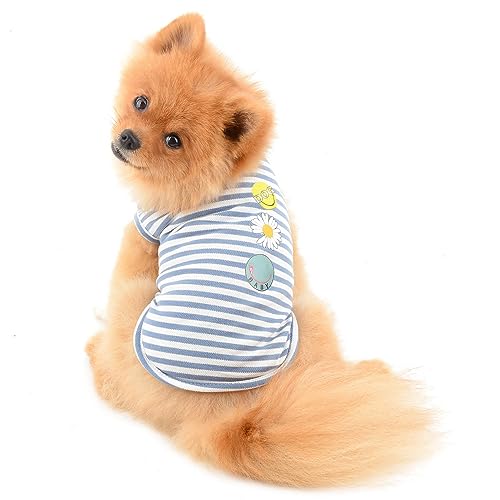 PAIDEFUL Streifen Hund Hemden für Kleine Mittlere Hunde Katzen Weiche Baumwolle Weste T-Shirts Seeveless Atmungsaktive Welpen Mädchen Jungen Chihuahua Kleidung Haustier Sommer Tragen Outdoor Blau S von PAIDEFUL