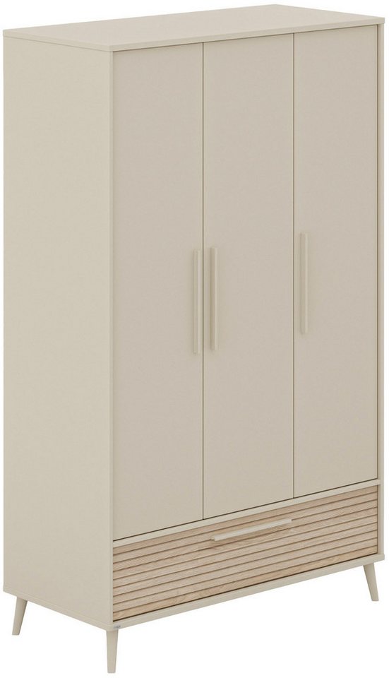 PAIDI Drehtürenschrank EEFJE Kleiderschrank in modernem Design, Cashmere-Beige mit Groovy-Oak (B/H/T ca. 124x204x57cm) maximaler Stauraum) mit großer Schublade, Einlegeböden variabel, zwei Kleiderstangen von PAIDI