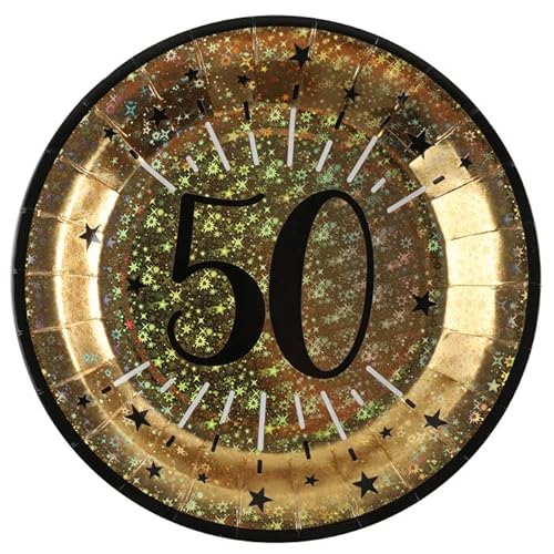 PAINT IT EASY NEU Papp-Teller Happy Birthday 50 gold-schwarz, 10 Stück, ca. 23cm von PAINT IT EASY