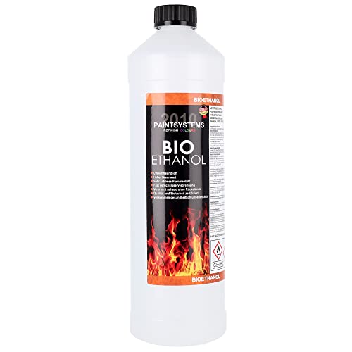 Bio Alkohol 100% 1 Liter - BIOETHANOL für Alkohol-Kamine, Tischfeuer, Ethanolkamine, Alkoholbrenner, Terrassenfeuer, Raumfeuer, Standfeuer oder Gartenfeuer von PAINTSYSTEMS REFINISH COLOURS