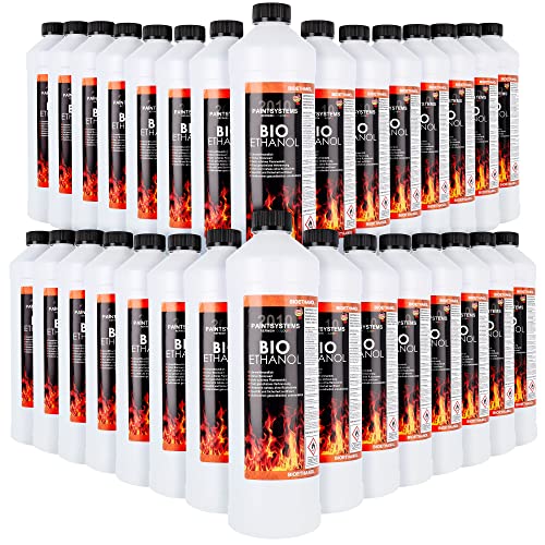 Bio Alkohol 100% 30 x 1 Liter - BIOETHANOL für Alkohol-Kamine, Tischfeuer, Ethanolkamine, Alkoholbrenner, Terrassenfeuer, Raumfeuer, Standfeuer oder Gartenfeuer von PAINTSYSTEMS REFINISH COLOURS