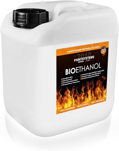 Bio Alkohol 100% 5 Liter - BIOETHANOL für Alkohol-Kamine, Tischfeuer, Ethanolkamine, Alkoholbrenner, Terrassenfeuer, Raumfeuer, Standfeuer oder Gartenfeuer von PAINTSYSTEMS REFINISH COLOURS