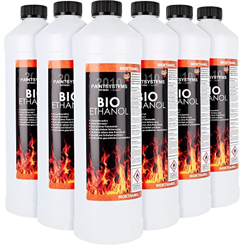 Bio Alkohol 100% 6 x 1 Liter - BIOETHANOL für Alkohol-Kamine, Tischfeuer, Ethanolkamine, Alkoholbrenner, Terrassenfeuer, Raumfeuer, Standfeuer oder Gartenfeuer von PAINTSYSTEMS REFINISH COLOURS