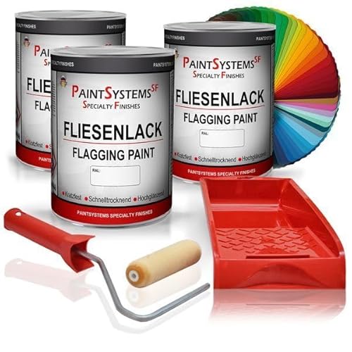 PAINTSYSTEMS REFINISH COLOURS 3x1 Liter Fliesenlack Set Weiß RAL 9010– Inklusive Lackierwanne und Lackierwalze – Hochwertiger Fliesenlack für eine makellose Renovierung von PAINTSYSTEMS REFINISH COLOURS