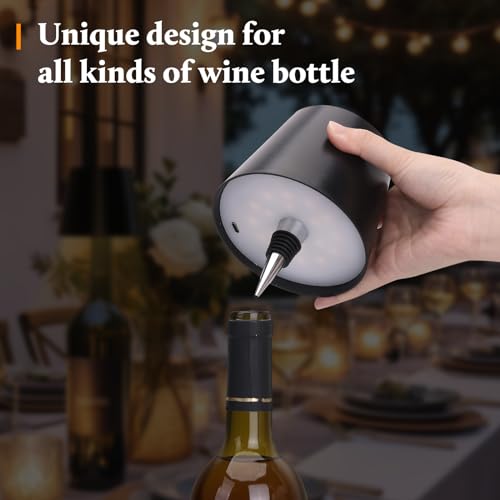 PAIRIER Flaschenlampe Aufsatz Led Akku Touch Flaschenleuchte Kabellos Tischlampe Farbtemperatur Einstellbar für Garten Esstisch Bar und Restaurant(Schwarz) von PAIRIER