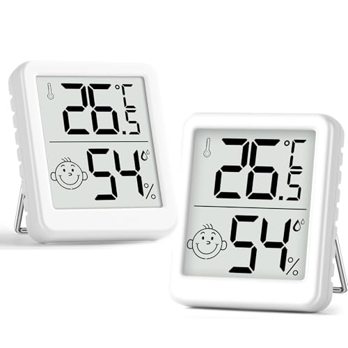 PAIRIER luftfeuchtigkeitsmesser Thermometer Innen 2 Stück Digitales Mini LCD Thermometer Hygrometer mit Smiley-Indikator Gauge für Babyzimmer Seniorenzimmer Arbeitszimmer（Batterie NICHT Enthalten） von PAIRIER