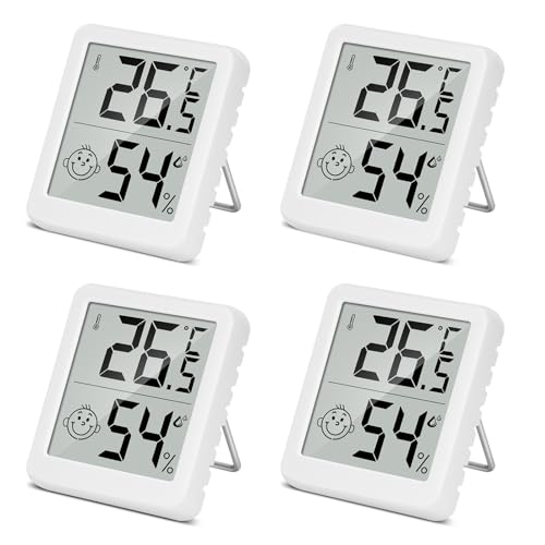 PAIRIER luftfeuchtigkeitsmesser Thermometer Innen 4 Stück Digitales Mini LCD Thermometer Hygrometer mit Smiley-Indikator Gauge für Babyzimmer Seniorenzimmer Arbeitszimmer Weinkeller usw von PAIRIER