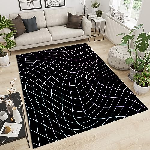 PAJEON Abstraktes Gewelltes Geometrisches Gitter Mit Blauem Rotem Farbverlauf Teppiche Gegend, 80 x 150 cm Maschinengewebt Schlafzimmerteppich - für Schlafzimmer Wohnzimmer Esszimmer Balkon von PAJEON