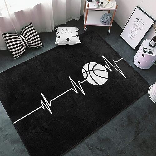 PAJEON Basketball Schwarz Und Weiß Teppiche, 120 x 170 cm Maschinengewebt Flachgewebter Teppich - für Wohnzimmer, Kinderzimmer, Schlafzimmer und die Küche von PAJEON