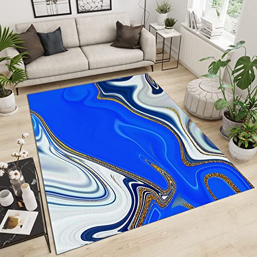 PAJEON Blaugold Abstrakte Mode Gestreift Teppiche, 160 x 230 cm Waschmaschinenfest Wohnzimmerteppich - für Wohnzimmer, Kinderzimmer, Schlafzimmer und die Küche von PAJEON