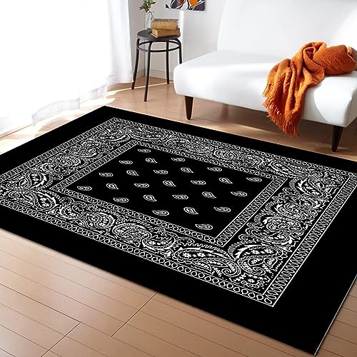 PAJEON Böhmischer Paisley Schwarz Bandana Druck Indoor-Teppich, 60 x 110 cm Maschinengewebt Flachgewebter Teppich - für Wohnzimmer, Kinderzimmer, Schlafzimmer und die Küche PAJEON Böhmischer Paisley Schwarz Bandana Druck Indoor-Teppich, 60 x 110 cm Maschinengewebt Flachgewebter Teppich - für Wohnzimmer, Kinderzimmer, Schlafzimmer und die Küche von PAJEON