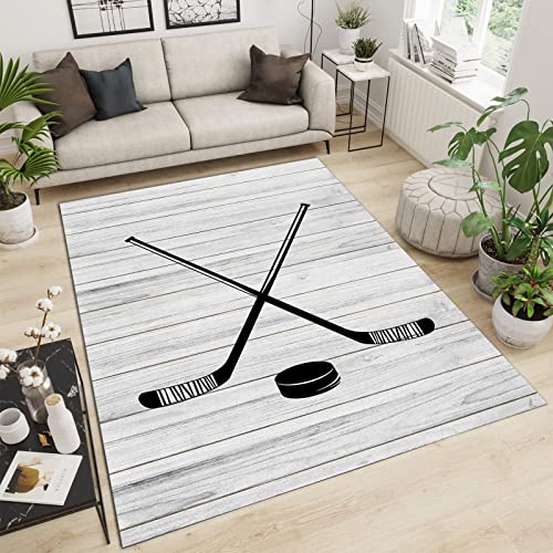 PAJEON Eishockey Sport White Wood Physical Teppiche Gegend, 140 x 200 cm Kurzflor Kinderteppich - für Terrasse Garten, Küche, Bad Oder von PAJEON