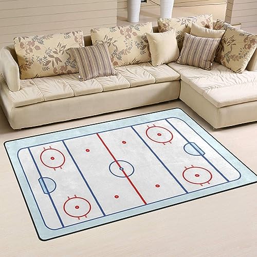 PAJEON Eishockeybahn Im Blauen Und Roten Sportplatz Teppiche Gegend, 60 x 90 cm Waschmaschinenfest Wohnzimmerteppich - für Terrasse Garten, Küche, Bad oder von PAJEON