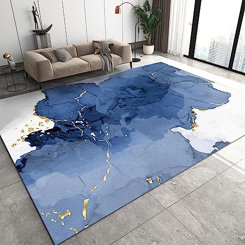 PAJEON Exquisites Helles Luxus Blau Weiß Gold Teppiche Gegend, 140 x 200 cm Kurzflor Kinderteppich - für Terrasse Garten, Küche, Bad Oder von PAJEON