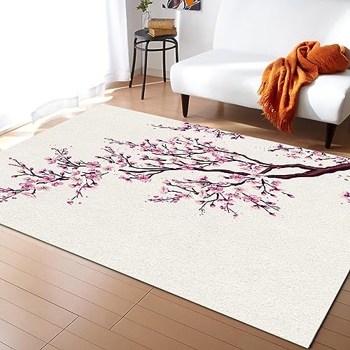 PAJEON Frühlingsrosa Kirschblütenflora Indoor-Teppich, 60 x 110 cm Maschinengewebt Flachgewebter Teppich - für Wohnzimmer, Kinderzimmer, Schlafzimmer und die Küche von PAJEON