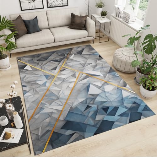 PAJEON Gebrochene Marmorstruktur Teppiche Gegend, Luxuriöses Goldenes Dreieck Kurzflor Teppiche - für Teppich Wohnzimmer Teetisch rutschfeste Bodenmatte Schlafzimmer 90 x 120 cm von PAJEON