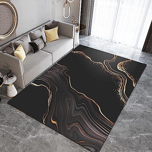 PAJEON Geheimnisvoller Luxuriöser Marmor Aus Schwarzem Gold Teppiche, 120 x 170 cm Maschinengewebt Flachgewebter Teppich - für Wohnzimmer, Kinderzimmer, Schlafzimmer und die Küche von PAJEON