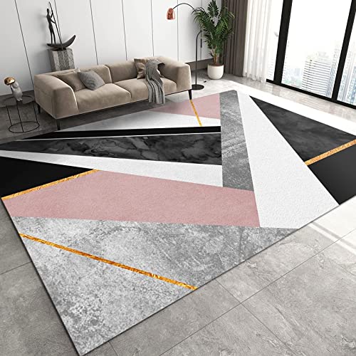 PAJEON Grau-weiß-rosa-schwarzer Marmor-Abstrakt Teppiche Gegend, 180 x 270 cm Maschinengewebt Flachgewebter Teppich - für Wohnzimmer, Kinderzimmer, Schlafzimmer und die Küche von PAJEON