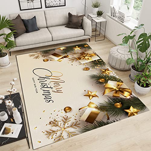 PAJEON Leichte Luxuriöse Schneeflocke Mit Frohen Weihnachtsgrüßen Teppiche Gegend, 80 x 150 cm Maschinengewebt Schlafzimmerteppich - für Schlafzimmer Wohnzimmer Esszimmer Balkon von PAJEON