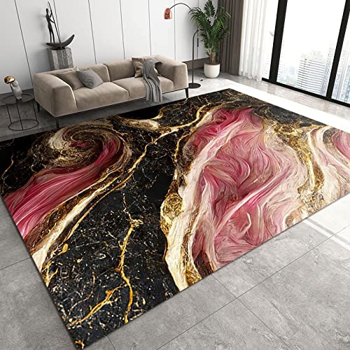 PAJEON Luxuriöse Mode In Roségold Und Schwarz Teppiche, 120 x 170 cm Maschinengewebt Flachgewebter Teppich - für Wohnzimmer, Kinderzimmer, Schlafzimmer und die Küche von PAJEON