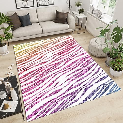 PAJEON Mehrfarbiges Silbernes Glitzer Leopardenhautmuster Teppiche Gegend, 140 x 200 cm Kurzflor Kinderteppich - für Terrasse Garten, Küche, Bad Oder von PAJEON