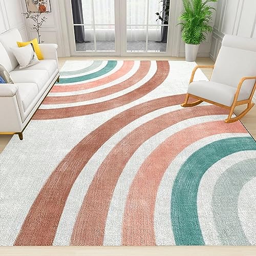 PAJEON Moderne Boho-Regenbogen-Geometrie Aus Der Mitte des Jahrhunderts Teppiche Gegend, 80 x 150 cm Maschinengewebt Schlafzimmerteppich - für Schlafzimmer Wohnzimmer Esszimmer Balkon von PAJEON