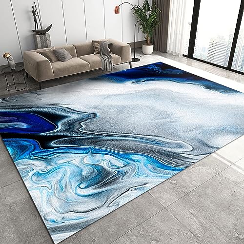 PAJEON Moderne Weiß Blaue Abstrakte Geometrie Teppiche, 70 x 140 cm Kurzflor Kinderteppich - für Terrasse Garten, Küche, Bad Oder von PAJEON