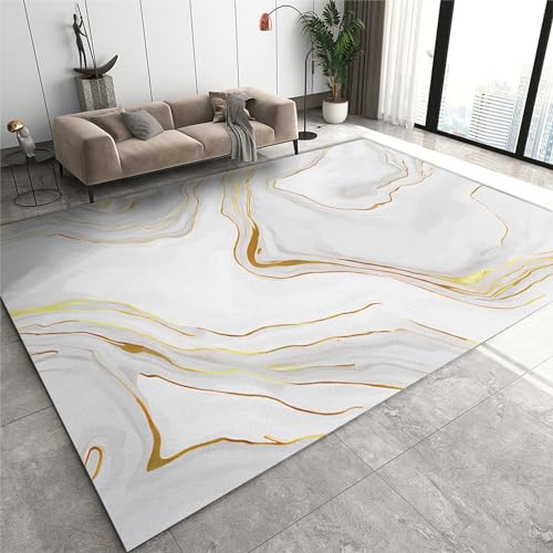 PAJEON Moderner Abstrakter Luxus Teppiche Gegend, Weißgoldmarmor Weicher Bequemer Teppich, Verschleißfester Teppich für Wohnzimmer Schlafzimmer Dekor 80 x 120 cm von PAJEON