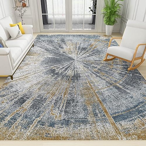 PAJEON Modernes Abstraktes Blaues Metall Aus Der Mitte des Jahrhunderts Im Used-Look Teppiche, 70 x 140 cm Kurzflor Kinderteppich - für Terrasse Garten, Küche, Bad Oder von PAJEON