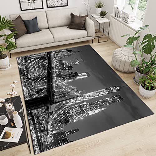 PAJEON New York Brooklyn Bridge City Graue Skyline Indoor-Teppich, 170 x 240 cm Kurzflor Kinderteppich - für Terrasse Garten, Küche, Bad Oder von PAJEON